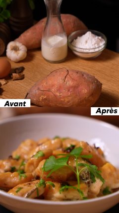 Gnocchis de patate douce, sauce champignons