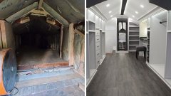 Dieser Mann verwandelte seinen alten Dachboden in einen schönen und ausgefallenen begehbaren Kleiderschrank für seine Frau